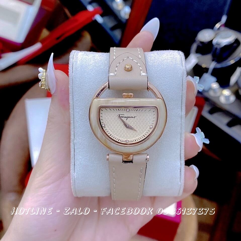 Đồng Hồ Nữ Salvatore Ferragamo Dây Da Nude Mặt Trăng Khuyết 35mm