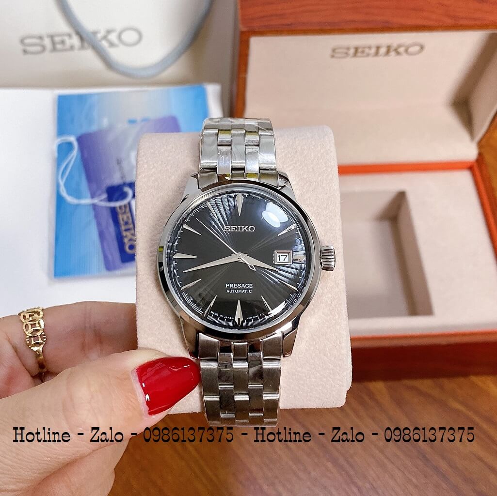 Đồng Hồ Seiko Automatic Demi Bạc Mặt Đen Nam 40mm