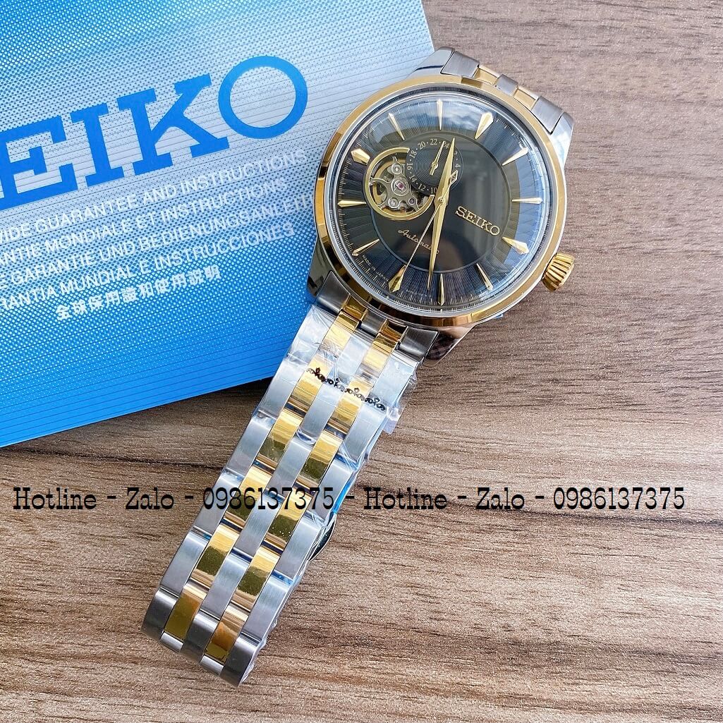 Đồng Hồ Seiko Automatic Lộ Máy Demi Đen 40mm Nam