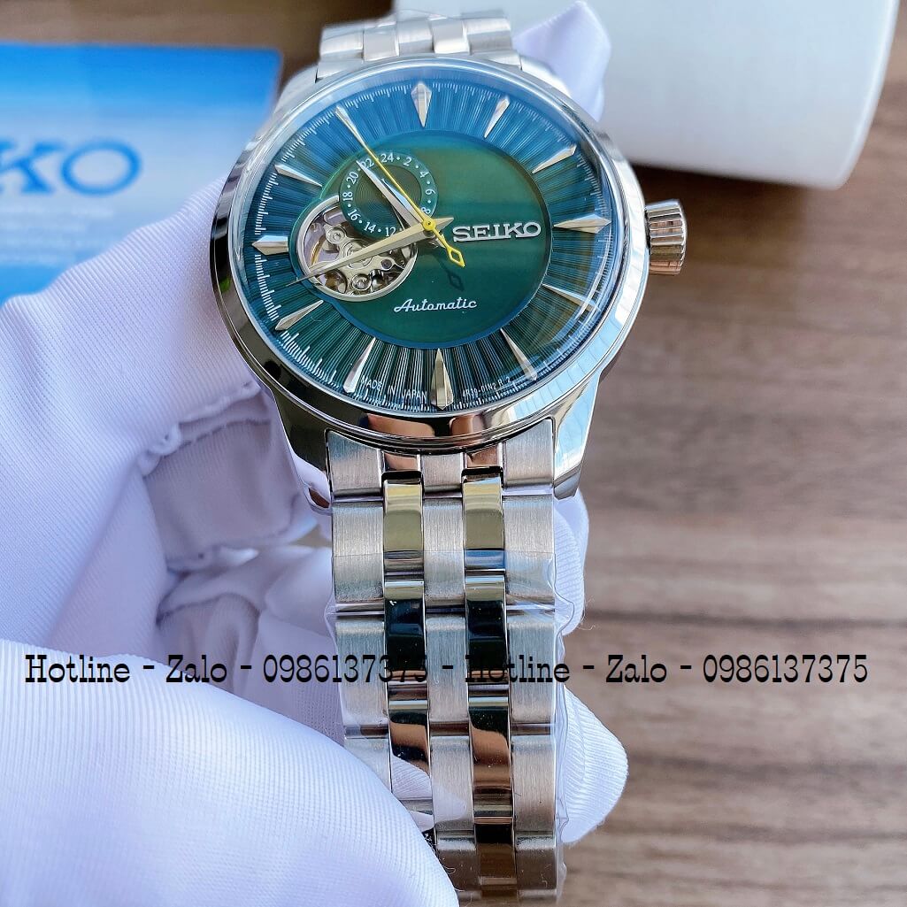 Đồng Hồ Seiko Automatic Lộ Máy Bạc Mặt Xanh Lá 40mm Nam