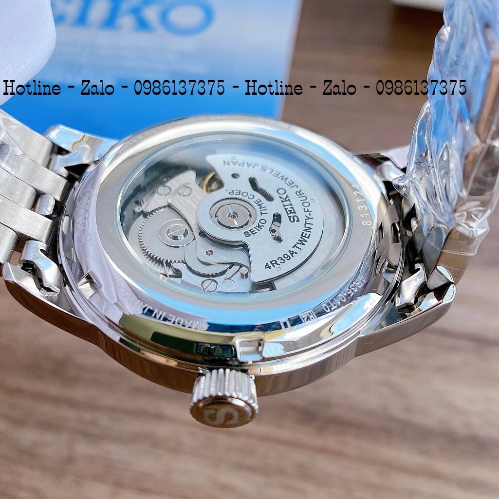 Đồng Hồ Seiko Automatic Lộ Máy Bạc Mặt Xanh Dương 40mm Nam