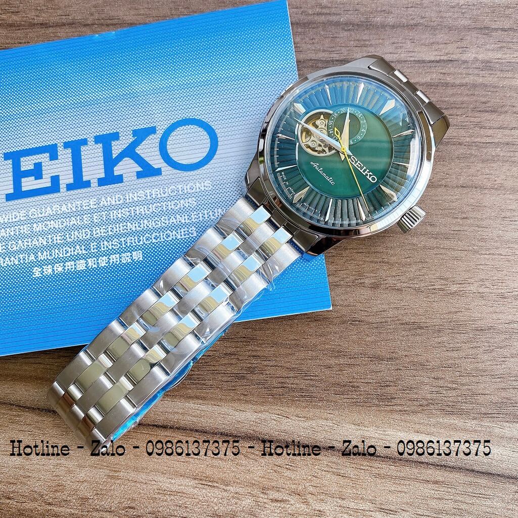 Đồng Hồ Seiko Automatic Lộ Máy Bạc Mặt Xanh Lá 40mm Nam