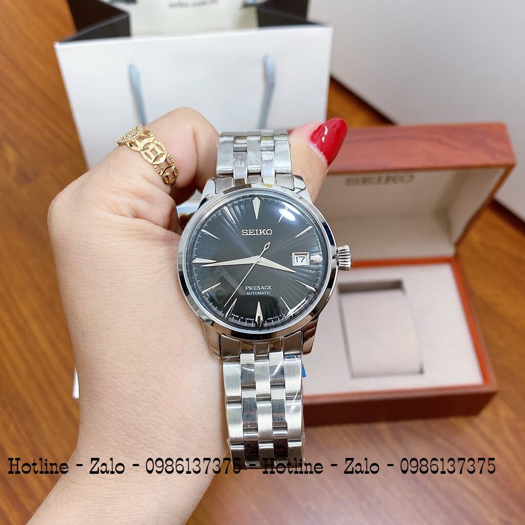 Đồng Hồ Seiko Automatic Demi Bạc Mặt Đen Nam 40mm