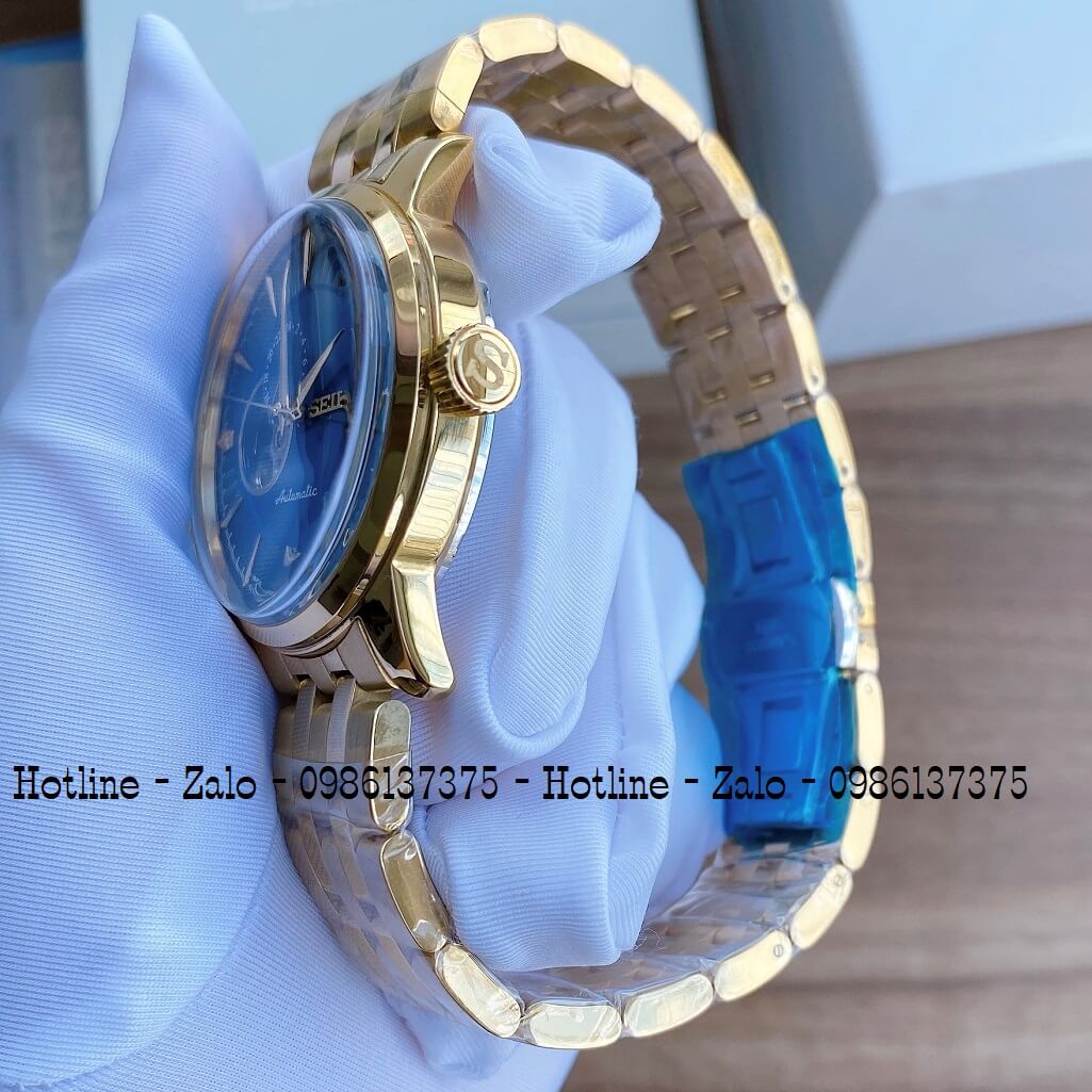 Đồng Hồ Seiko Automatic Lộ Máy Vàng Mặt Xanh 40mm Nam