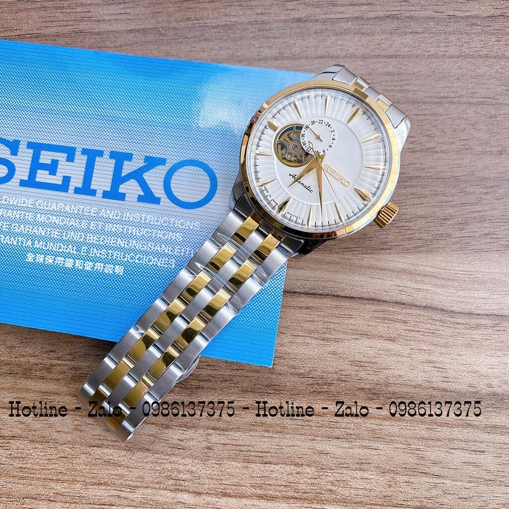 Đồng Hồ Seiko Automatic Lộ Máy Demi Trắng 40mm Nam