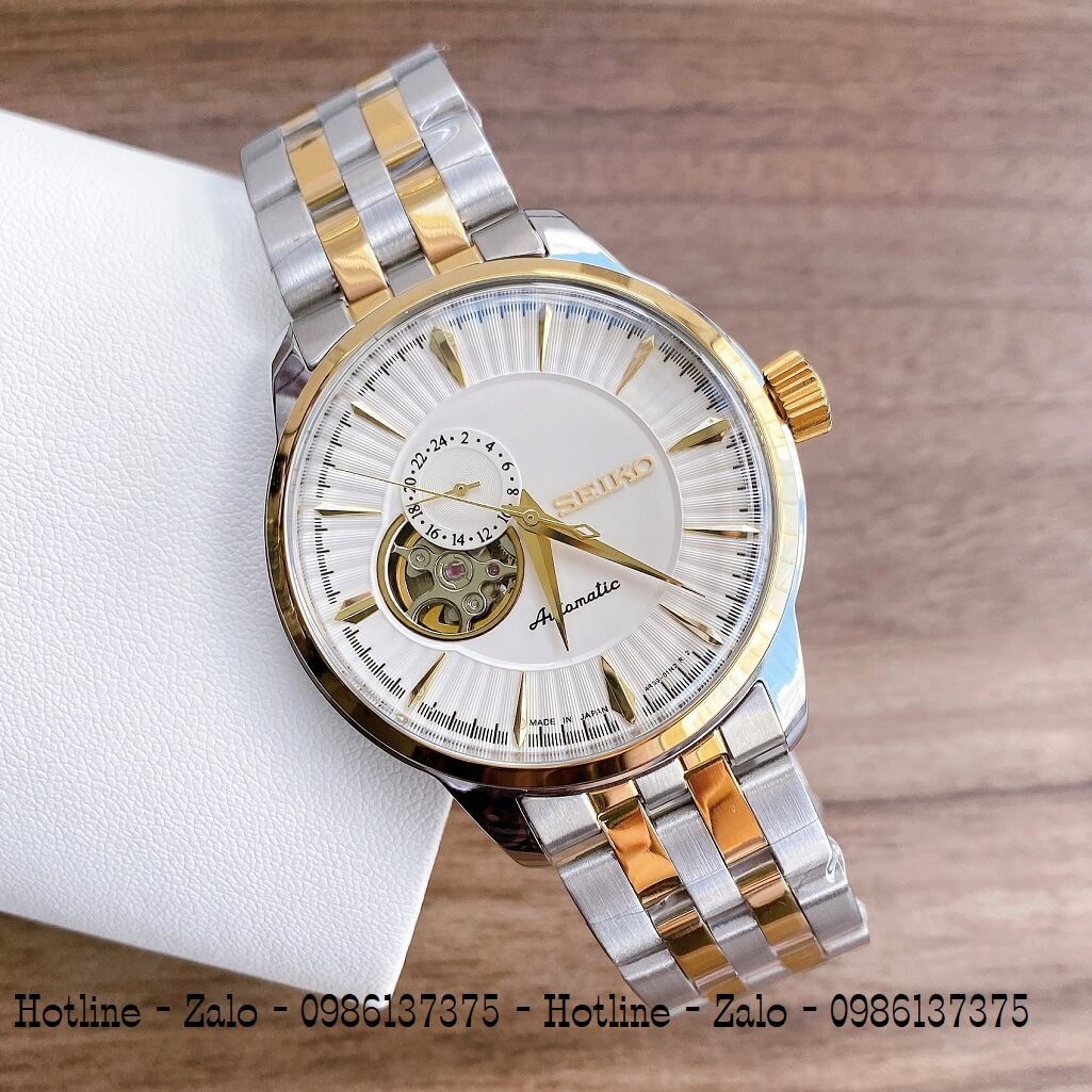 Đồng Hồ Seiko Automatic Lộ Máy Demi Trắng 40mm Nam