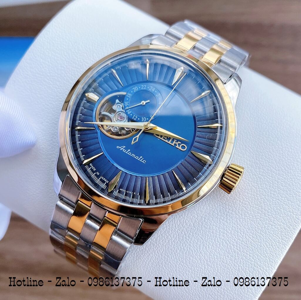 Đồng Hồ Seiko Automatic Lộ Máy Demi Xanh Dương 40mm Nam