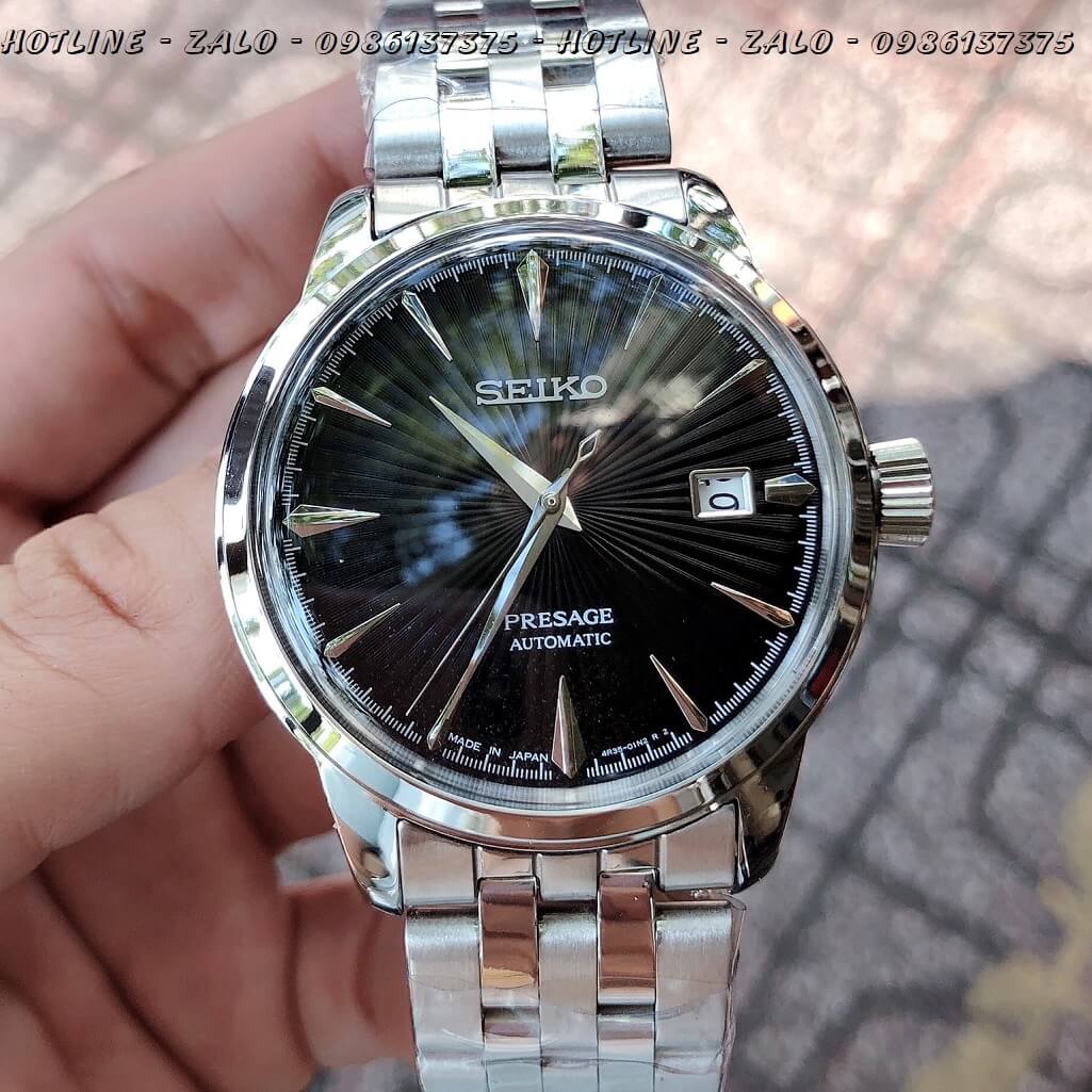 Đồng Hồ Seiko Nam Automatic Dây Bạc Mặt Đen 40mm