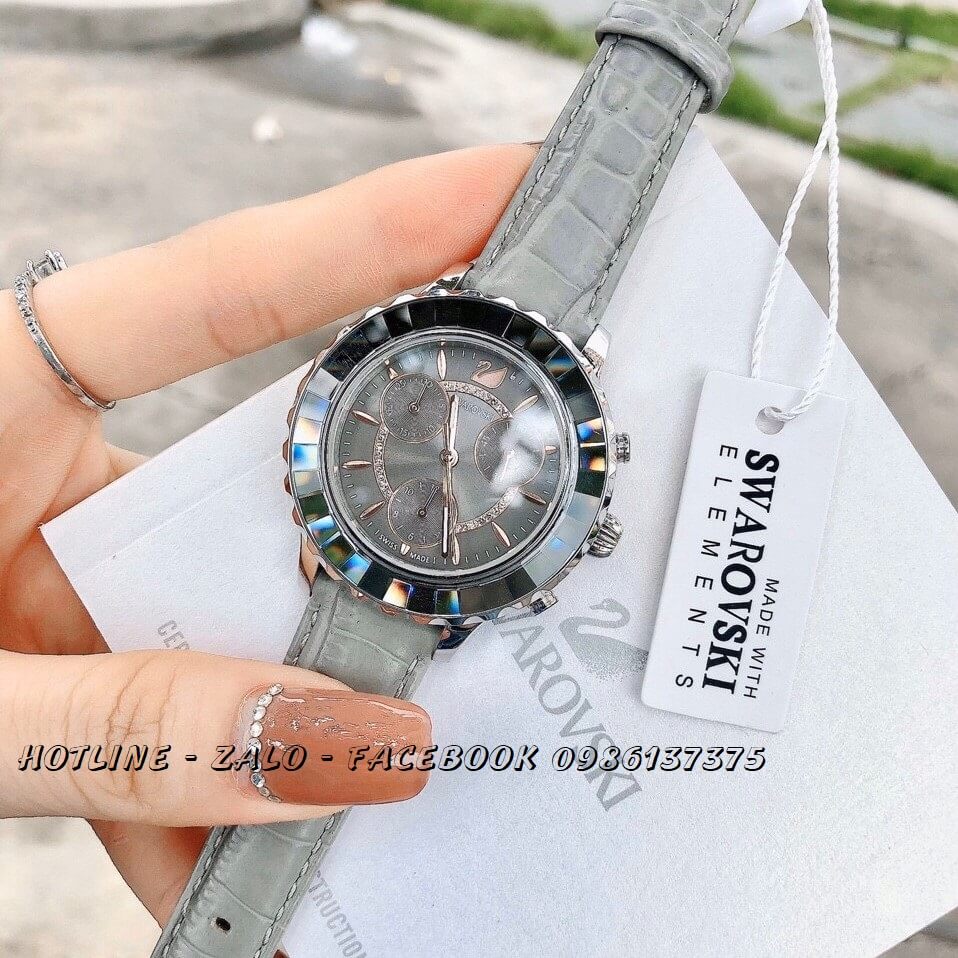 Đồng Hồ Swarovski Octea Lux Nữ Dây Da Xám 6 Kim 38mm (Silver)