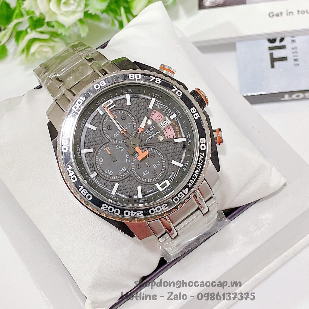 Đồng Hồ Nam Tissot Pin Dây Kim Loại Silver Kim Màu Cam 44mm