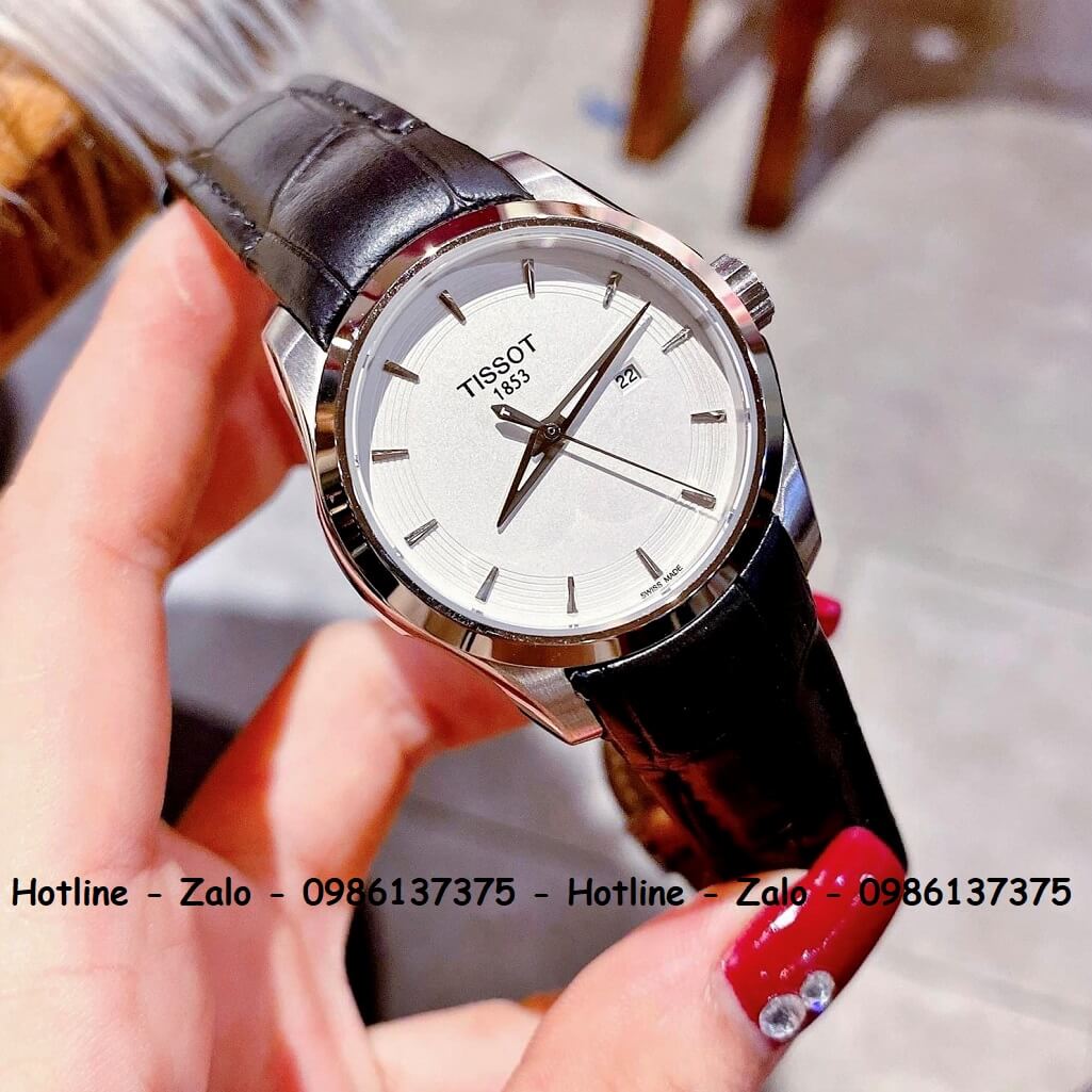 Đồng Hồ Tissot Nữ Dây Da Đen Mặt Trắng 32mm Silver