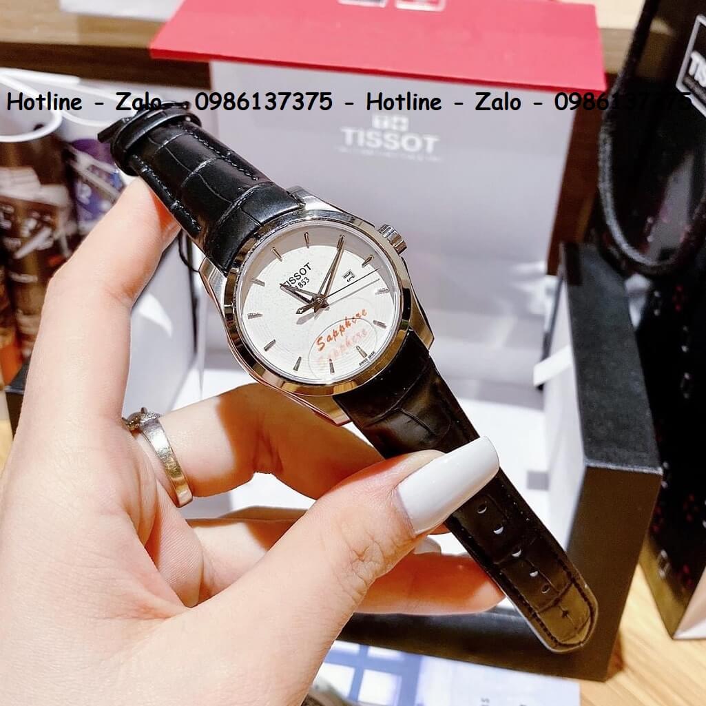 Đồng Hồ Tissot Nữ Dây Da Đen Mặt Trắng 32mm Silver