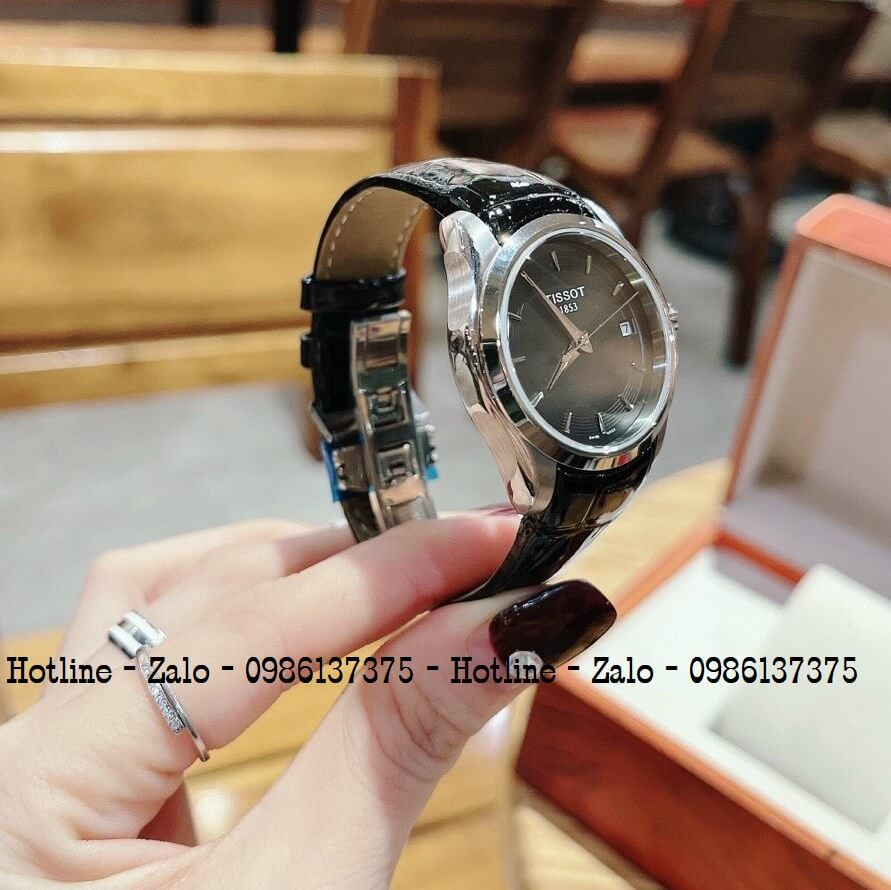 Đồng Hồ Nữ Tissot Dây Da Đen Mặt Đen 32mm