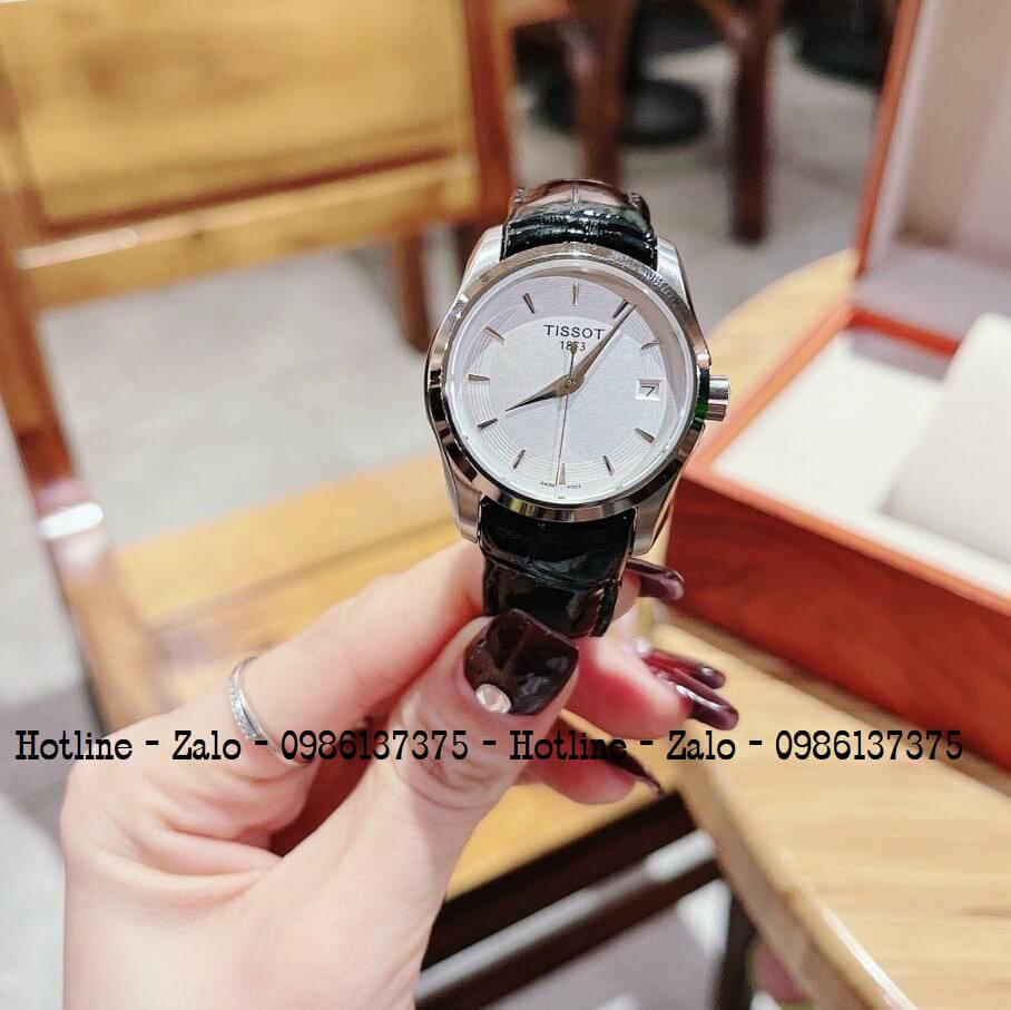 Đồng Hồ Nữ Tissot Dây Da Đen Mặt Trắng 32mm