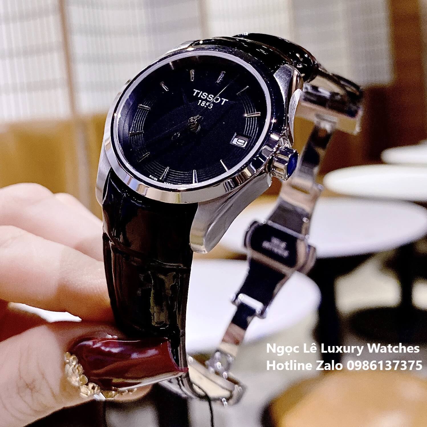 Đồng Hồ Tissot Nữ Dây Da Đen Mặt Đen Size 32mm - Tissot Couturier Quartz