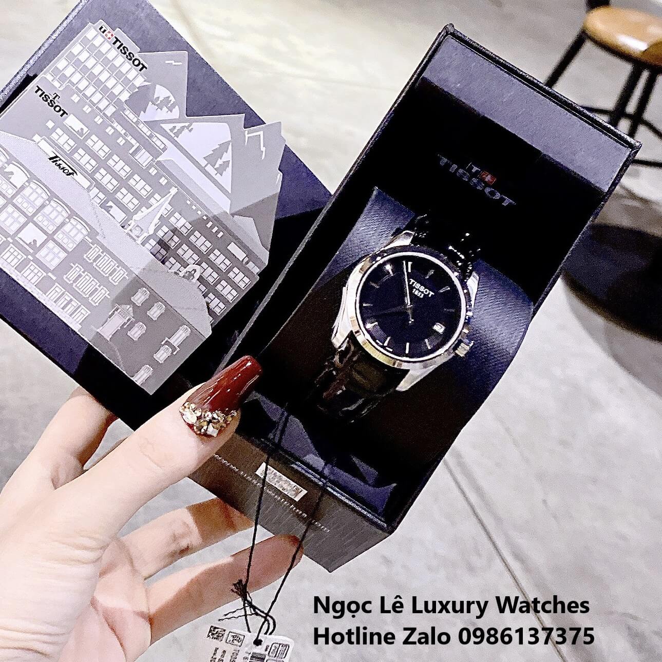 Đồng Hồ Tissot Nữ Dây Da Đen Mặt Đen Size 32mm - Tissot Couturier Quartz