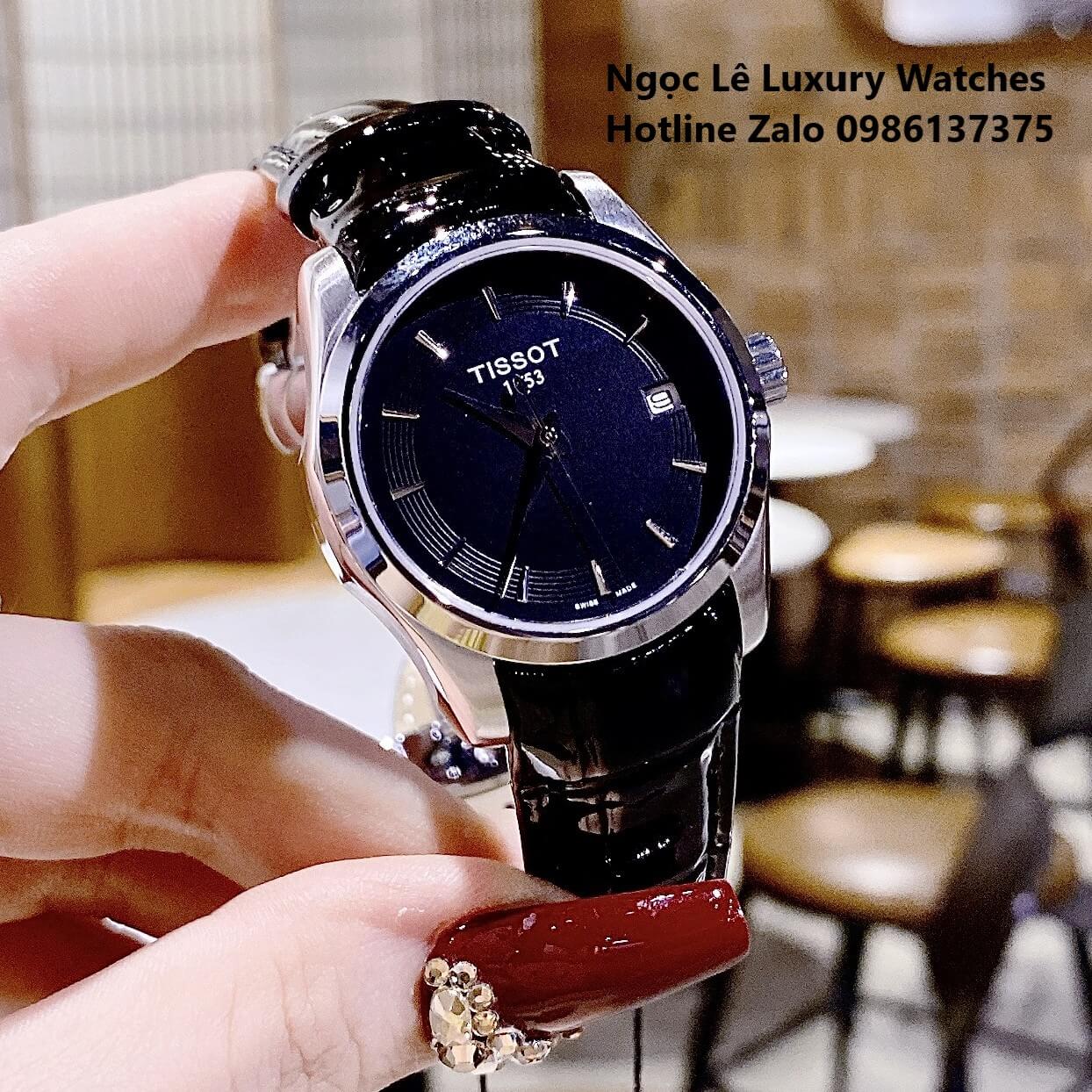 Đồng Hồ Tissot Nữ Dây Da Đen Mặt Đen Size 32mm - Tissot Couturier Quartz