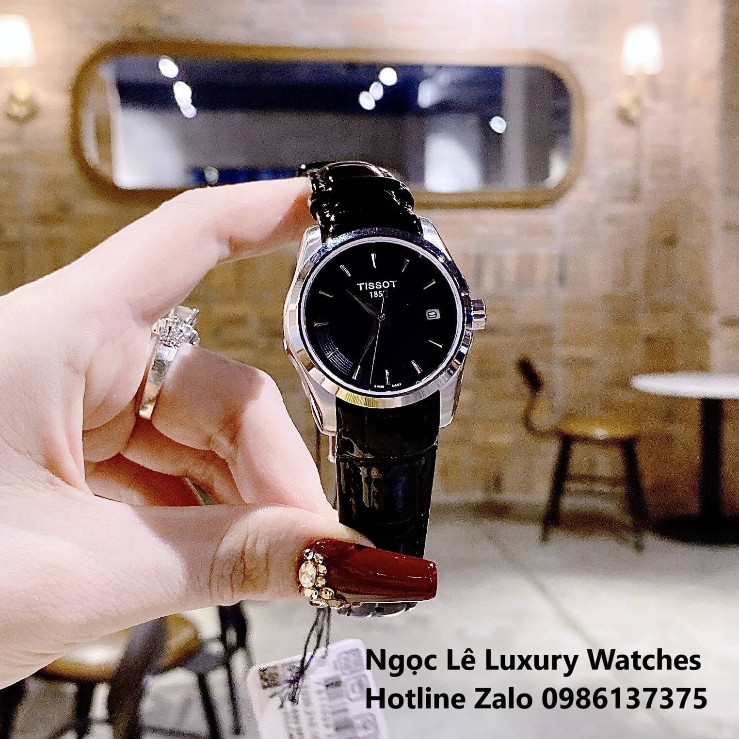 Đồng Hồ Tissot Nữ Dây Da Đen Mặt Đen Size 32mm - Tissot Couturier Quartz