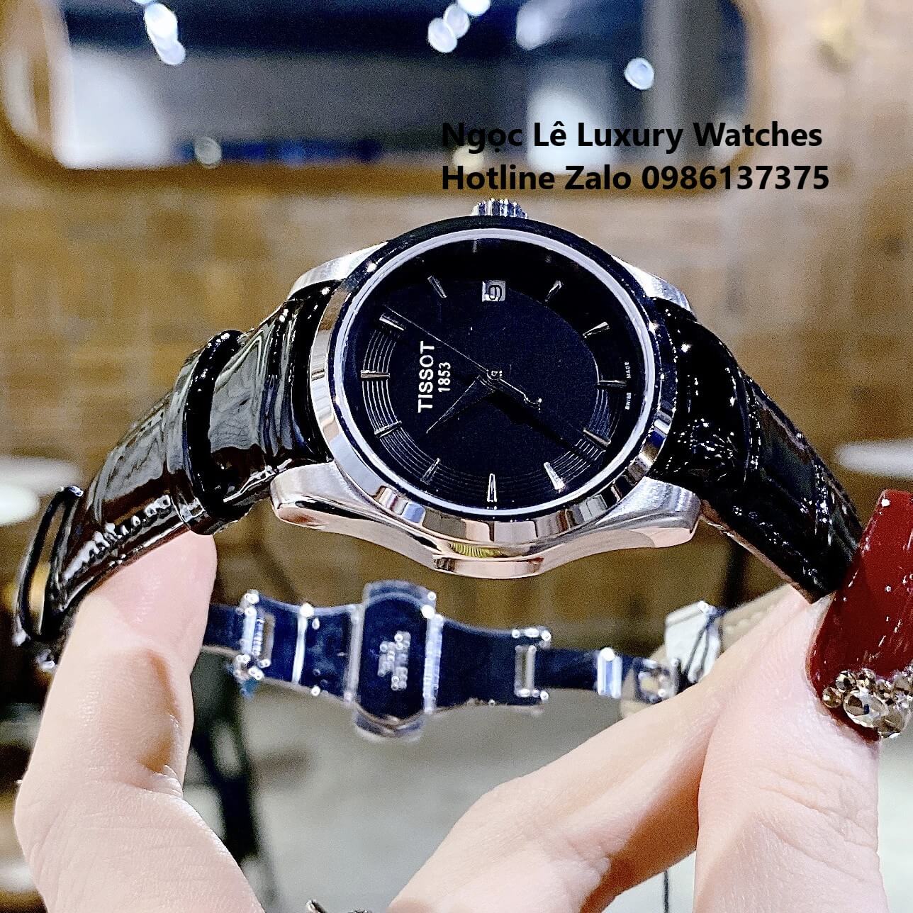 Đồng Hồ Tissot Nữ Dây Da Đen Mặt Đen Size 32mm - Tissot Couturier Quartz