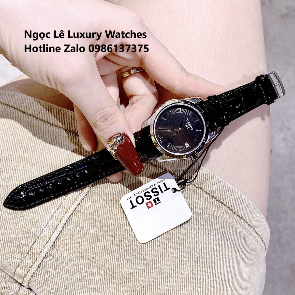 Đồng Hồ Tissot Nữ Dây Da Đen Mặt Đen Size 32mm - Tissot Couturier Quartz