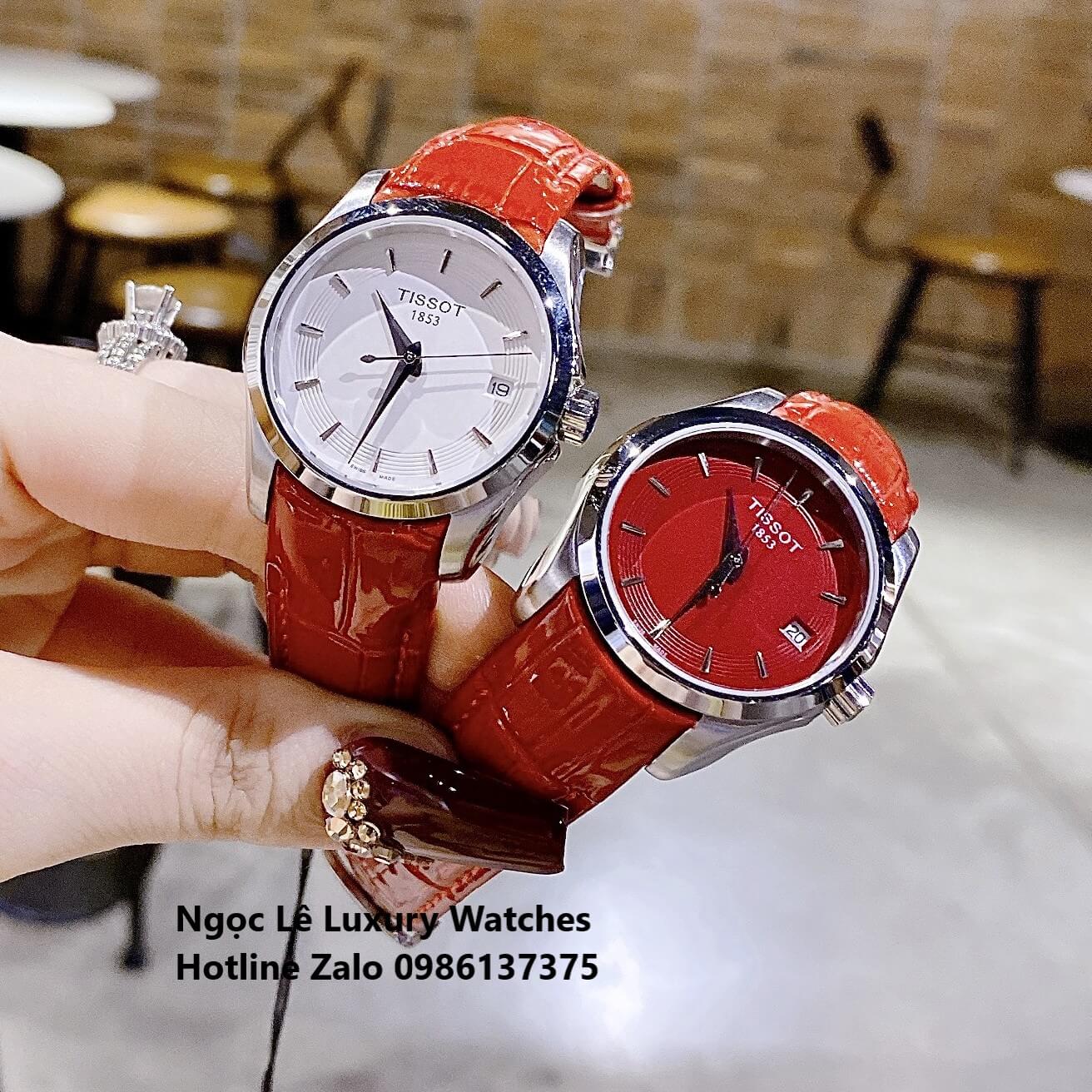 Đồng Hồ Tissot Nữ Dây Da Đỏ Mặt Đỏ Size 32mm - Tissot Couturier Quartz