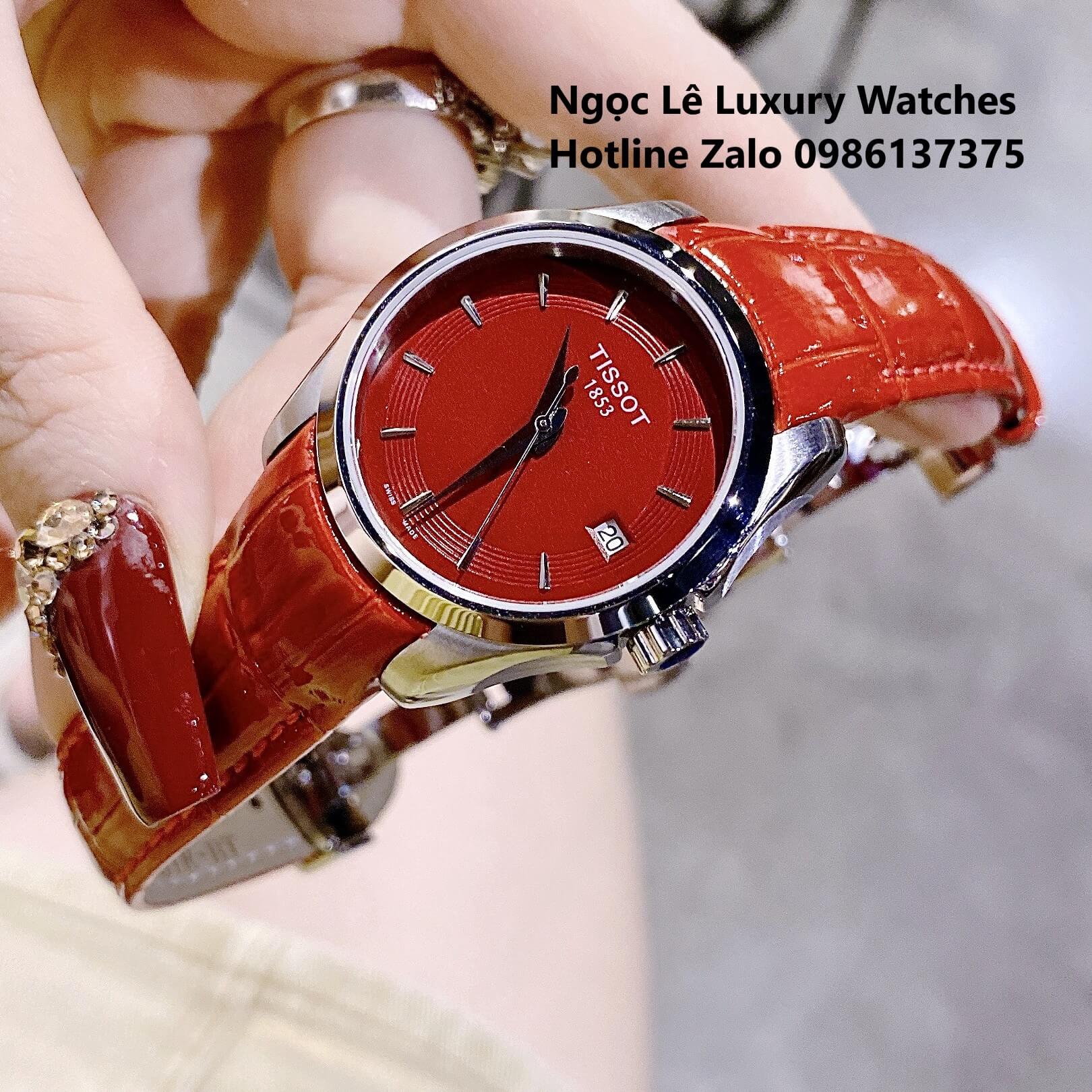 Đồng Hồ Tissot Nữ Dây Da Đỏ Mặt Đỏ Size 32mm - Tissot Couturier Quartz