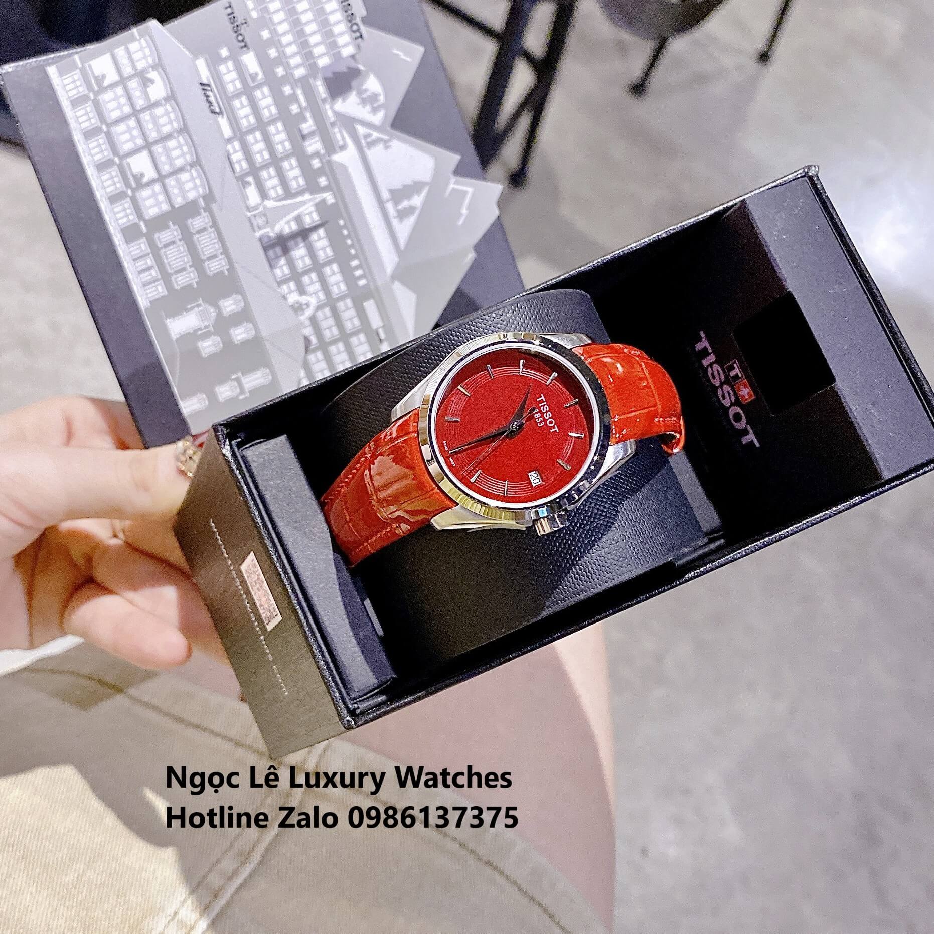Đồng Hồ Tissot Nữ Dây Da Đỏ Mặt Đỏ Size 32mm - Tissot Couturier Quartz