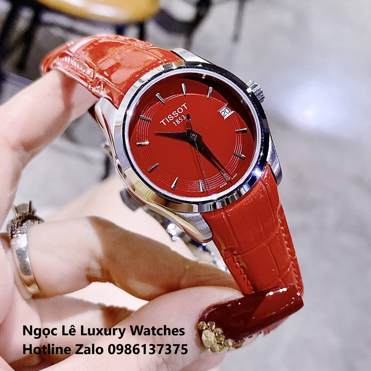 Đồng Hồ Tissot Nữ Dây Da Đỏ Mặt Đỏ Size 32mm - Tissot Couturier Quartz