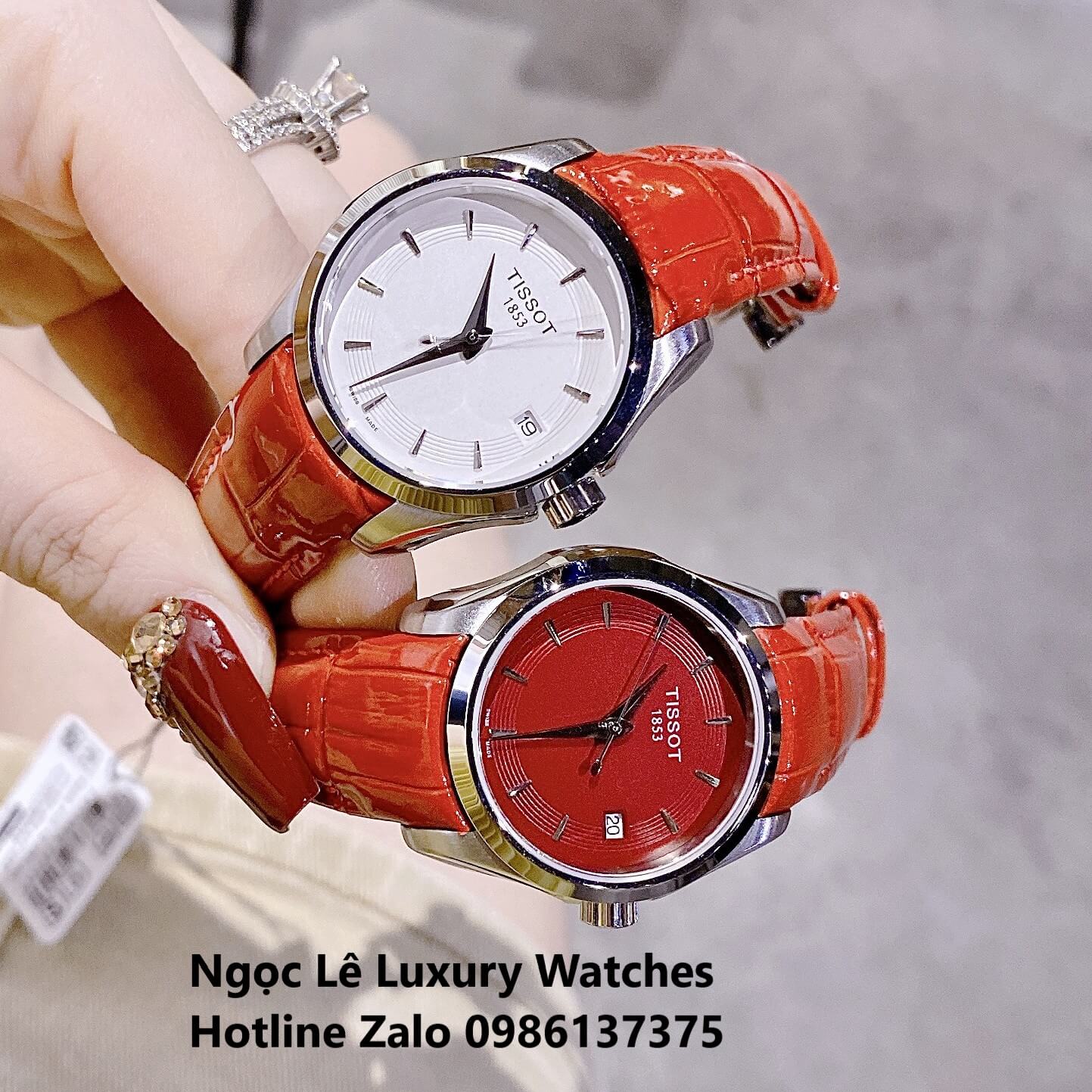 Đồng Hồ Tissot Nữ Dây Da Đỏ Mặt Trắng Size 32mm - Tissot Couturier Quartz