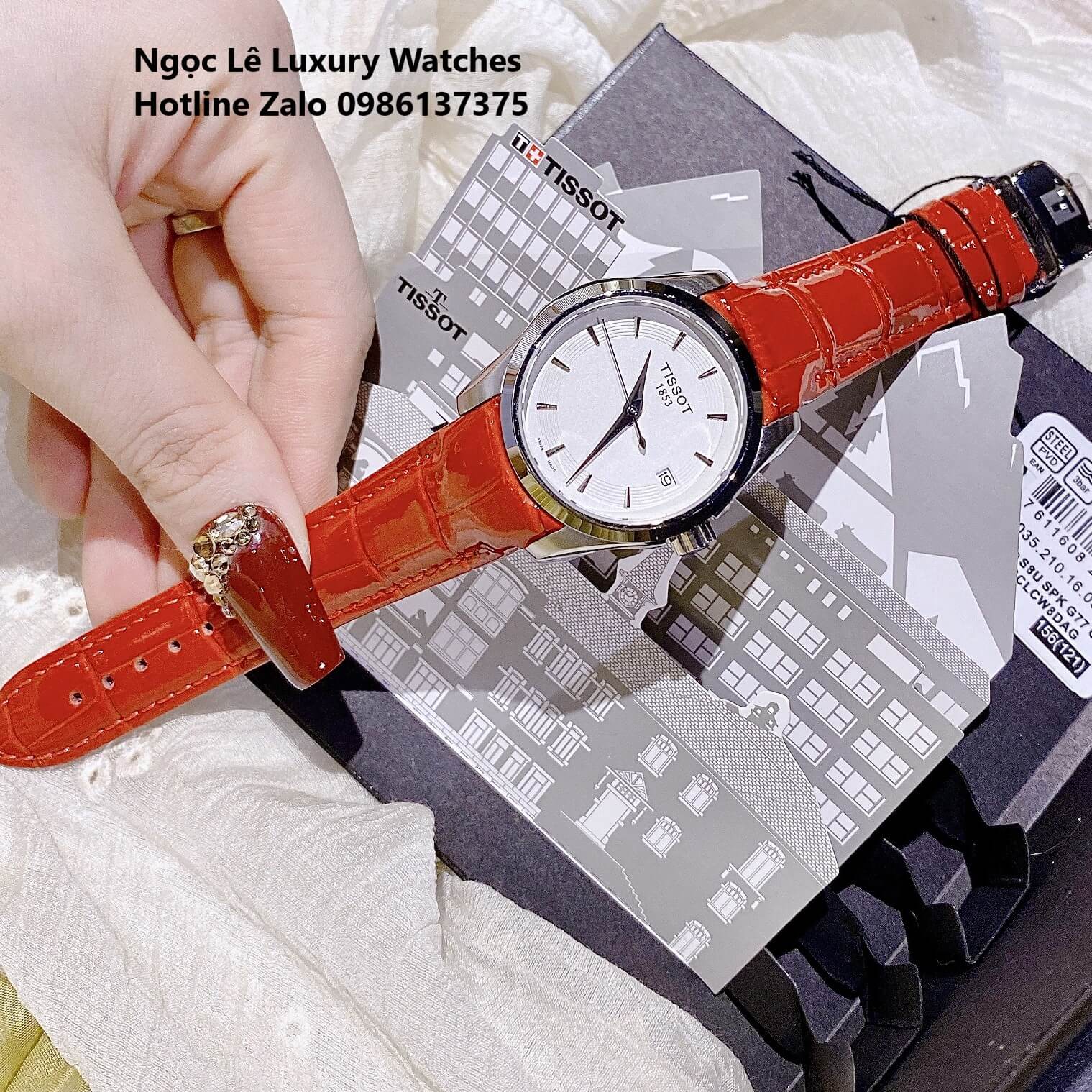 Đồng Hồ Tissot Nữ Dây Da Đỏ Mặt Trắng Size 32mm - Tissot Couturier Quartz