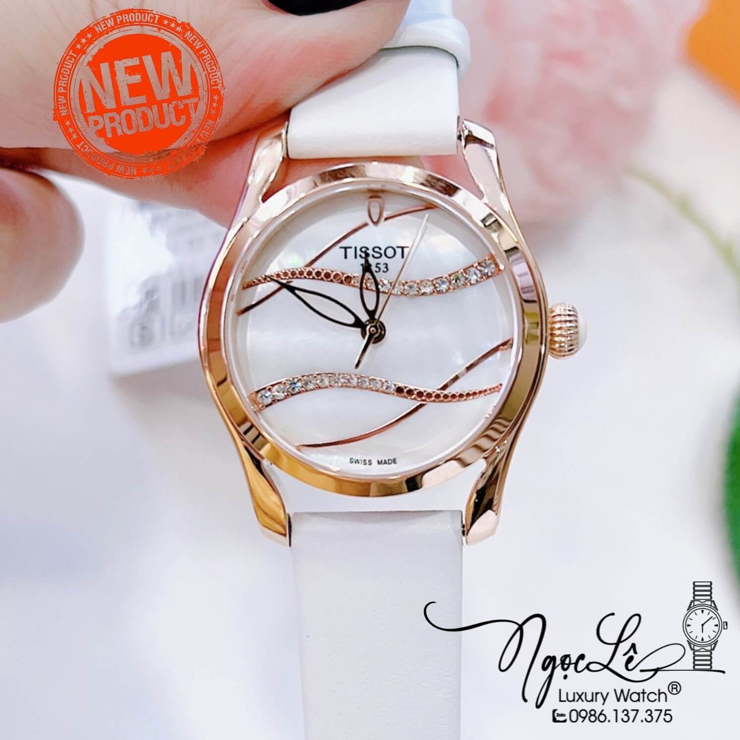 Đồng Hồ Tissot Nữ Dây Da Trắng Vỏ Rose Mặt Gợn Sóng Size 33mm