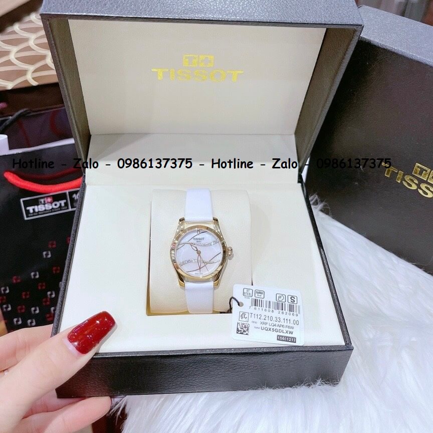 Đồng Hồ Tissot Nữ Dây Da Trắng Mặt Trắng Gợn Sóng 33mm Gold