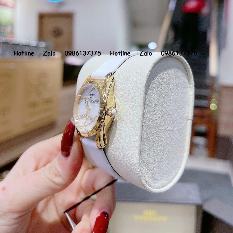 Đồng Hồ Tissot Nữ Dây Da Trắng Mặt Trắng Gợn Sóng 33mm Gold