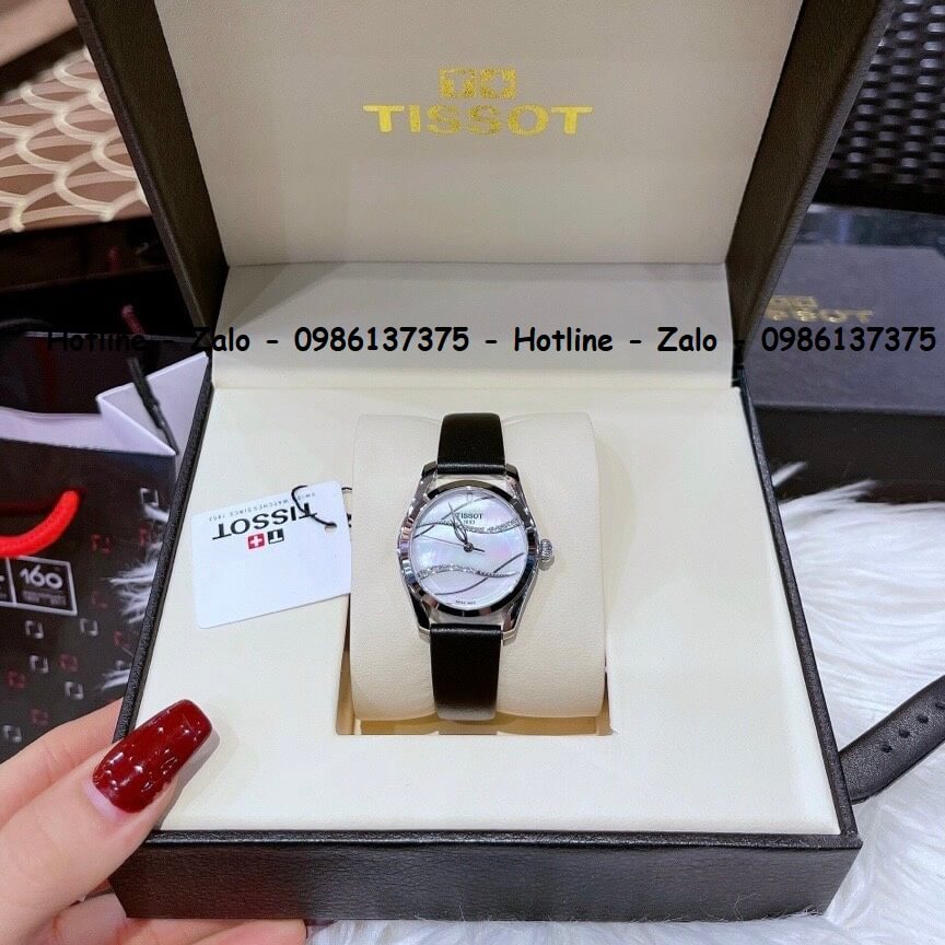 Đồng Hồ Tissot Nữ Dây Da Đen Mặt Trắng Gợn Sóng 33mm