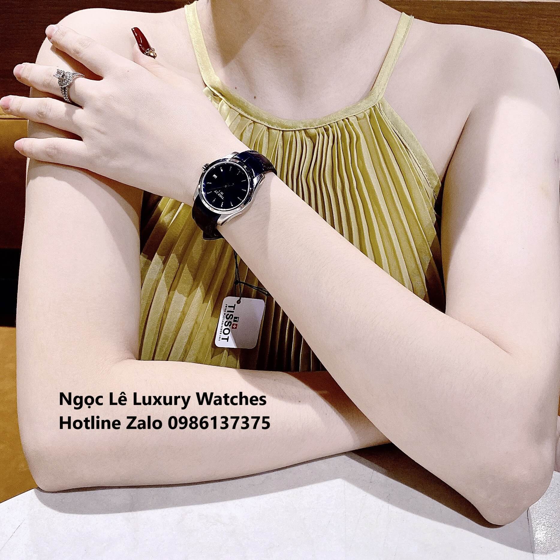 Đồng Hồ Tissot Nữ Dây Da Xanh Navy Đậm Size 32mm - Tissot Couturier Quartz