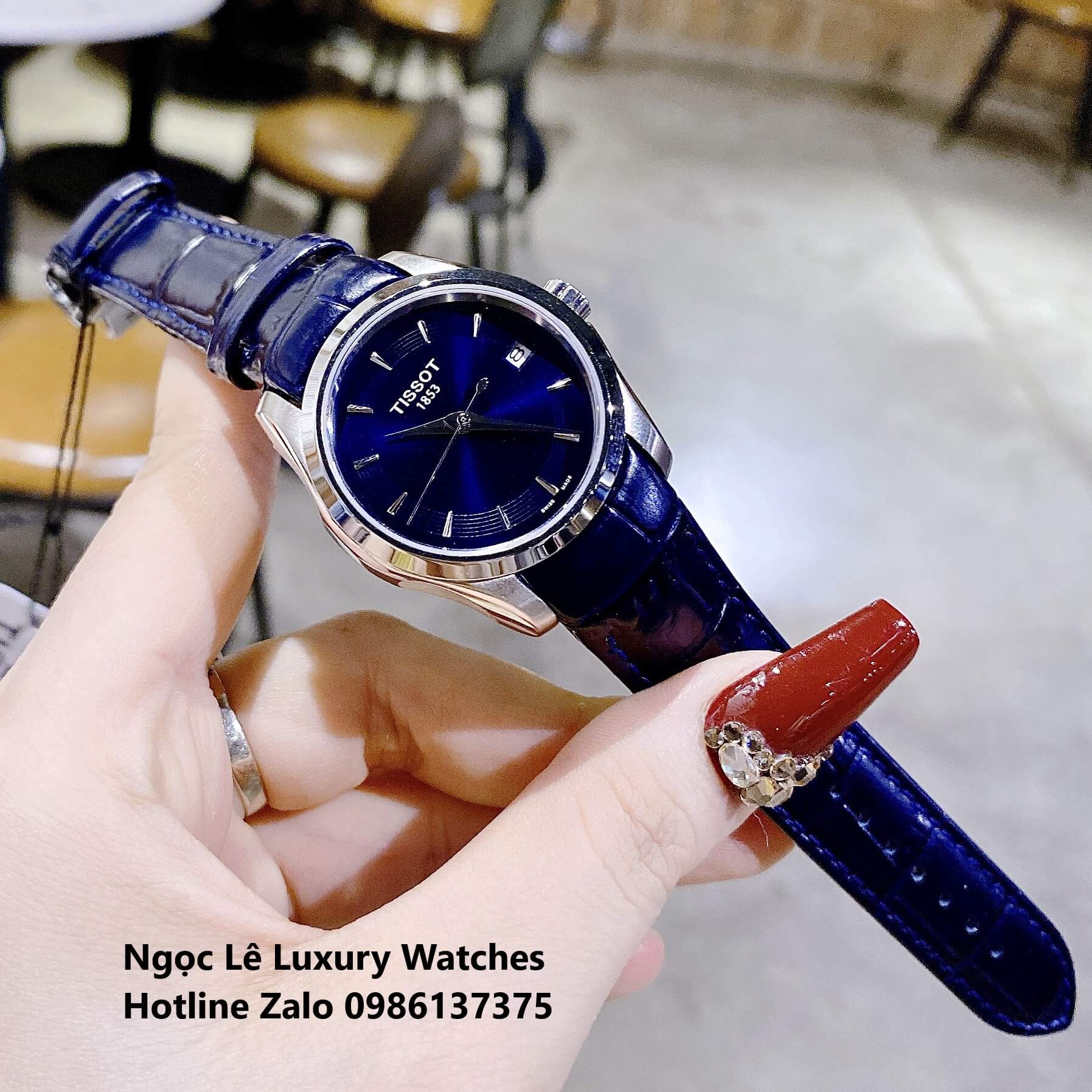 Đồng Hồ Tissot Nữ Dây Da Xanh Navy Đậm Size 32mm - Tissot Couturier Quartz
