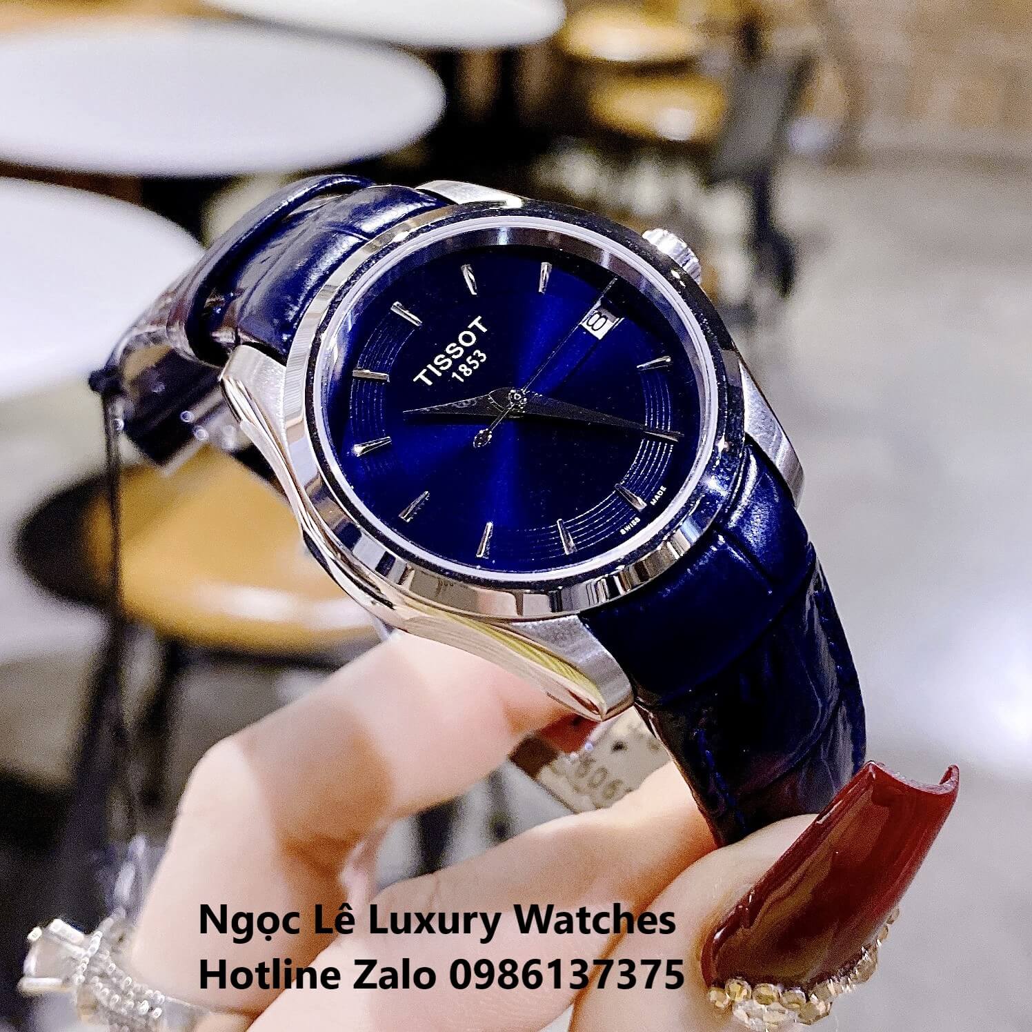 Đồng Hồ Tissot Nữ Dây Da Xanh Navy Đậm Size 32mm - Tissot Couturier Quartz