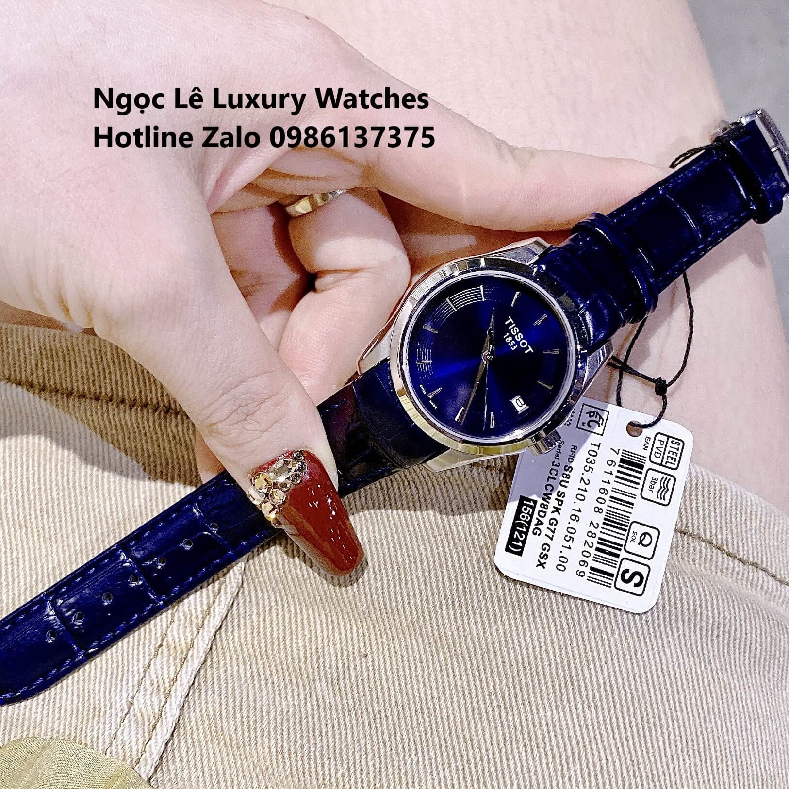 Đồng Hồ Tissot Nữ Dây Da Xanh Navy Đậm Size 32mm - Tissot Couturier Quartz