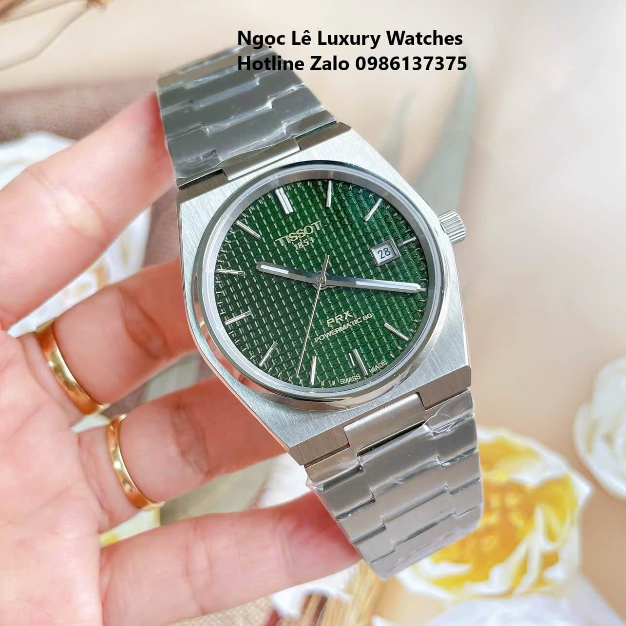 Đồng Hồ Tissot PRX Powermatic 80 Automatic - Dây Kim Loại Màu Bạc Mặt Xanh Rêu - Size 40mm