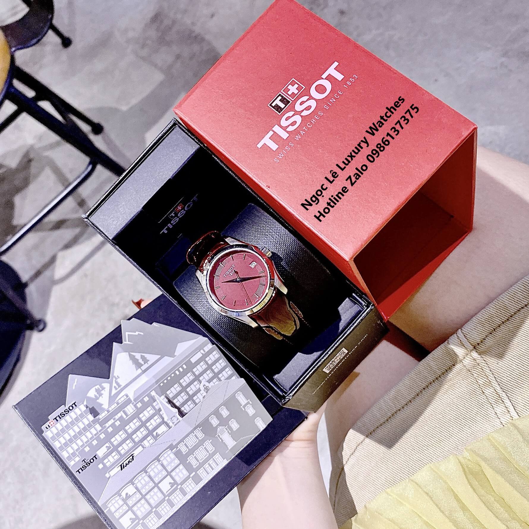 Đồng Hồ Tissot Nữ Dây Da Đỏ Rượu Vang Size 32mm - Tissot Couturier Quartz