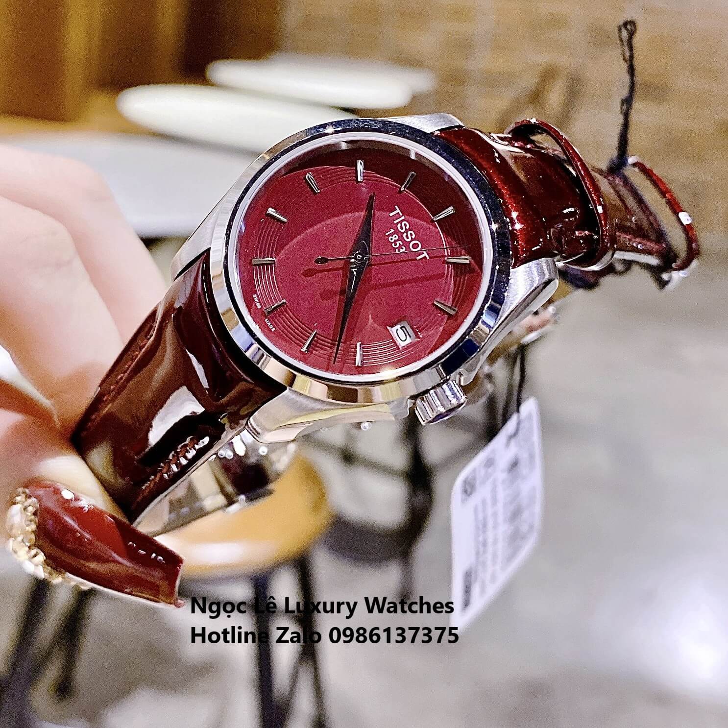 Đồng Hồ Tissot Nữ Dây Da Đỏ Rượu Vang Size 32mm - Tissot Couturier Quartz