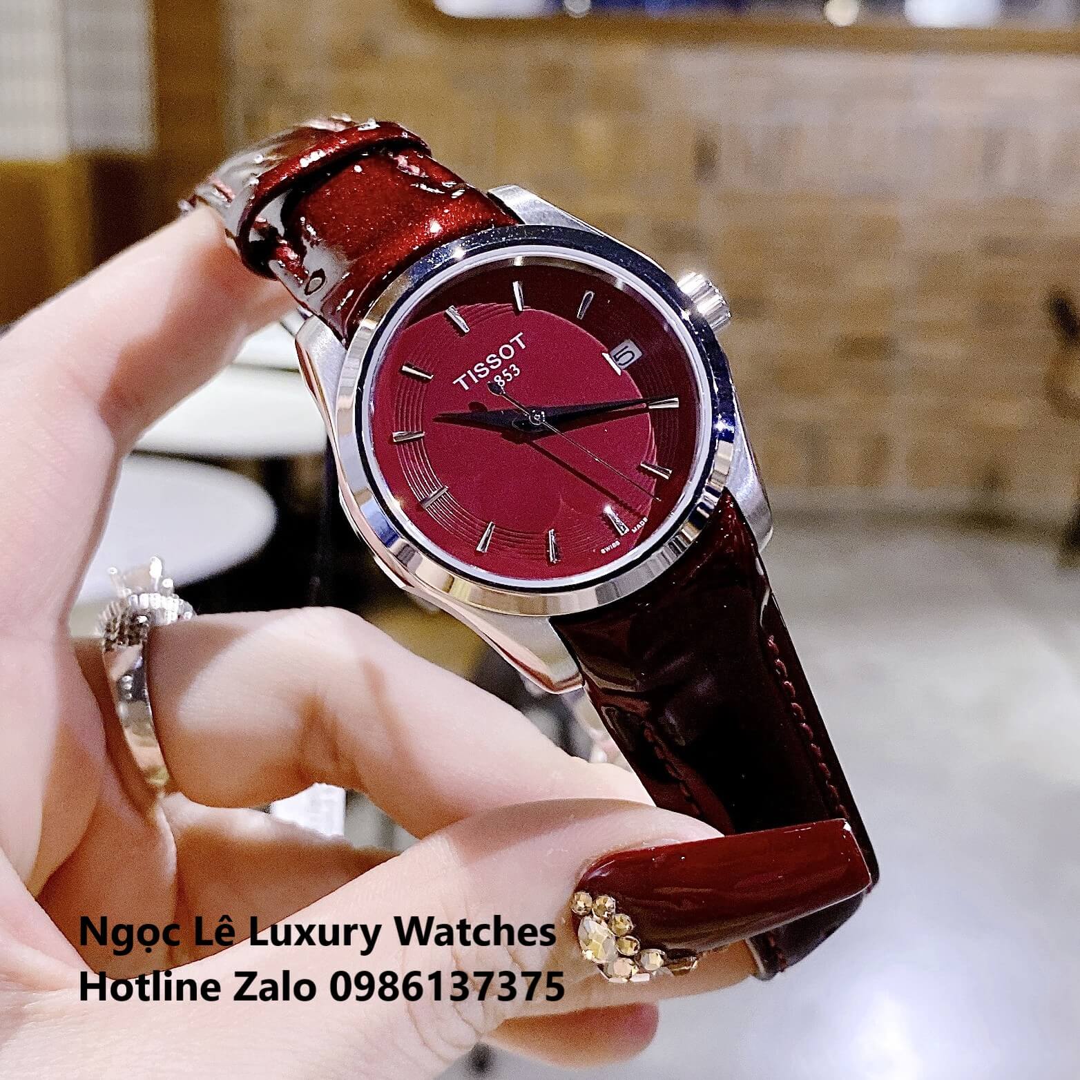 Đồng Hồ Tissot Nữ Dây Da Đỏ Rượu Vang Size 32mm - Tissot Couturier Quartz