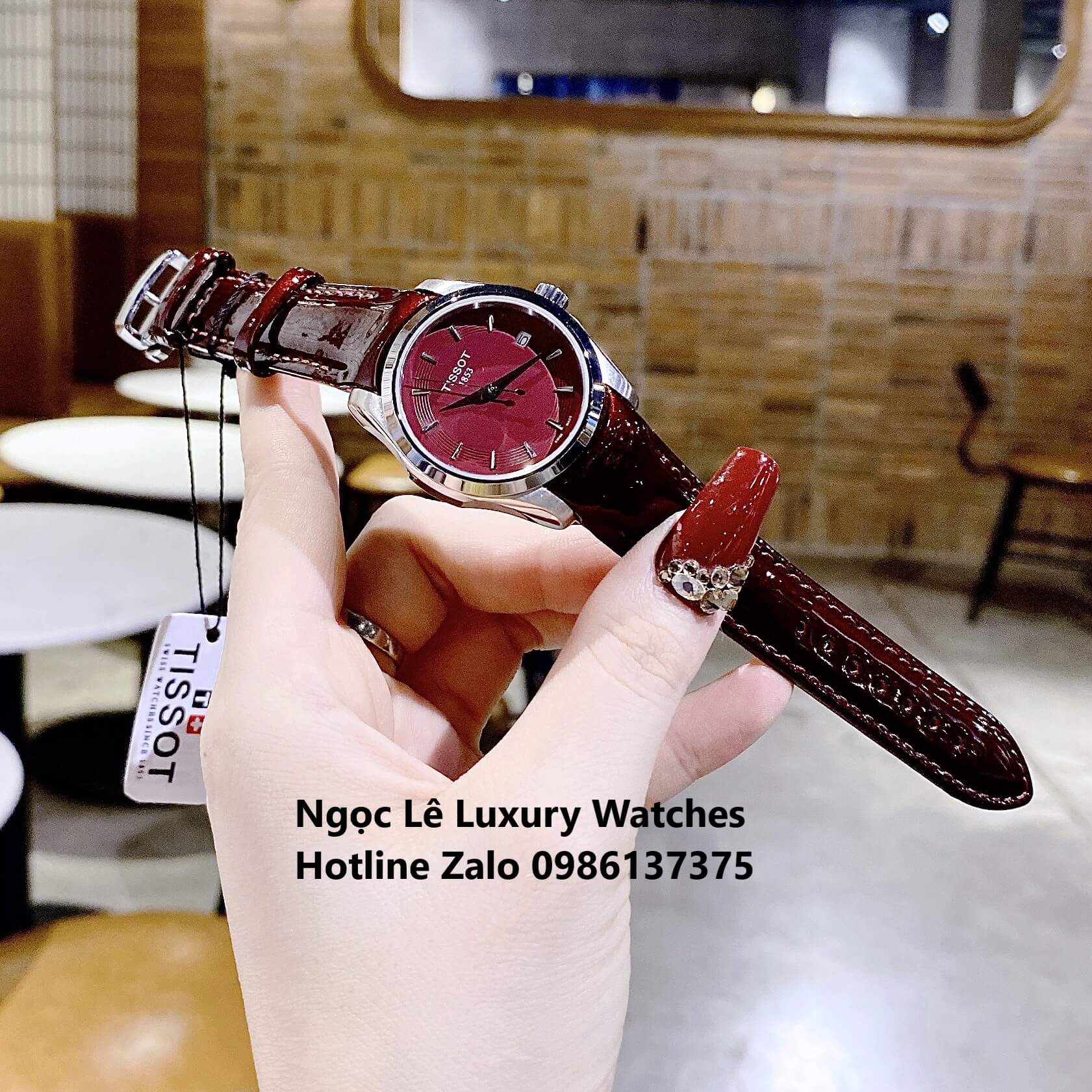 Đồng Hồ Tissot Nữ Dây Da Đỏ Rượu Vang Size 32mm - Tissot Couturier Quartz
