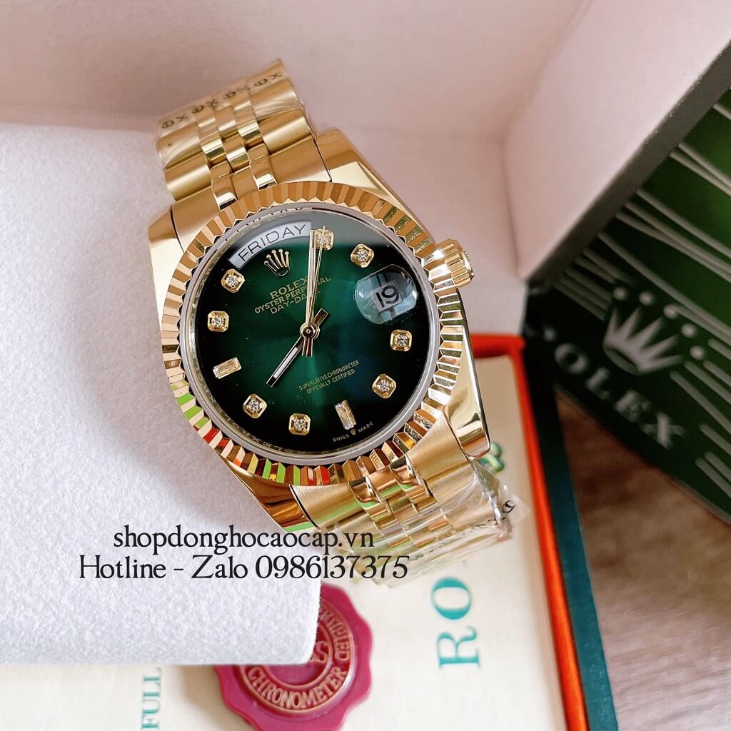 Đồng Hồ Unisex Rolex Automatic (Tự Động) Viền Khía Mặt Xanh Lá Gold 36mm