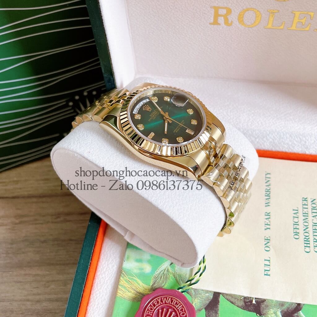 Đồng Hồ Unisex Rolex Automatic (Tự Động) Viền Khía Mặt Xanh Lá Gold 36mm