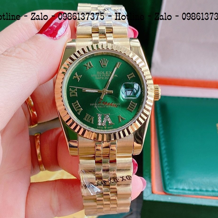 Đồng Hồ Unisex Rolex Viền Khía Dây Vàng Mặt Green 36mm