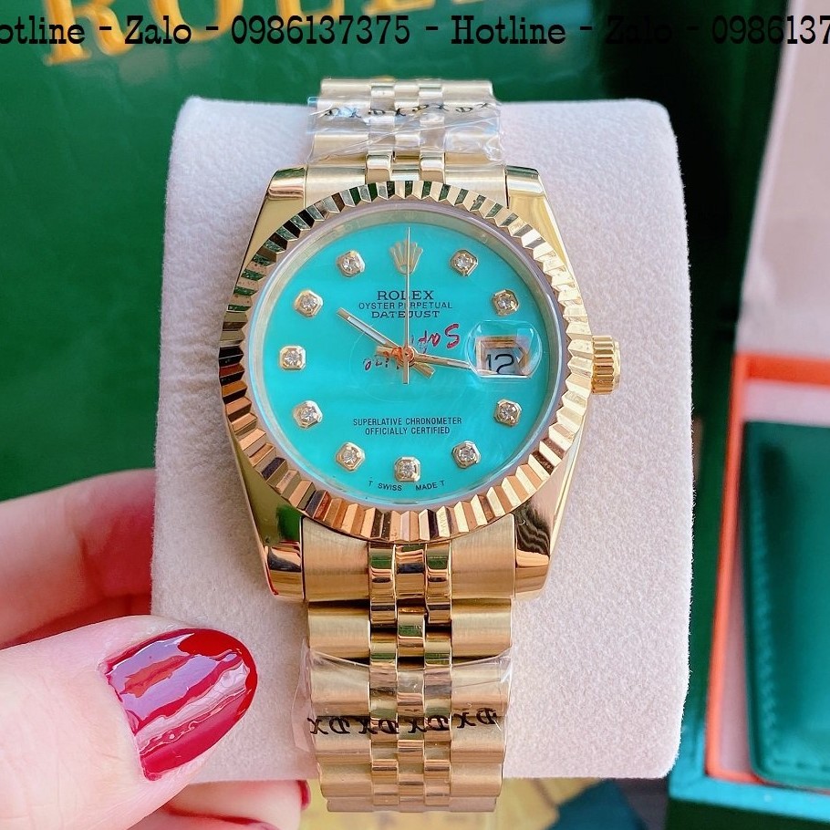 Đồng Hồ Unisex Rolex Viền Khía Dây Vàng Mặt Green Ngọc 36mm