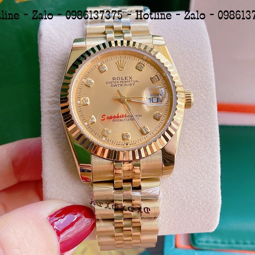 Đồng Hồ Unisex Rolex Viền Khía Dây Vàng Mặt Vàng 36mm