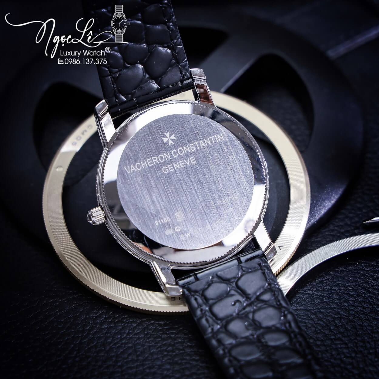 Đồng Hồ Nam Vacheron Constantin Siêu Cấp Dây Da Đen Đính Đá Vỏ Silver 40mm