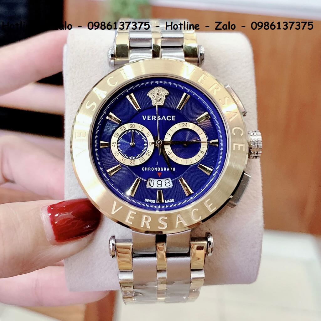 Đồng Hồ Versace Aion Nam Dây Demi Mặt Xanh 6 Kim 44mm